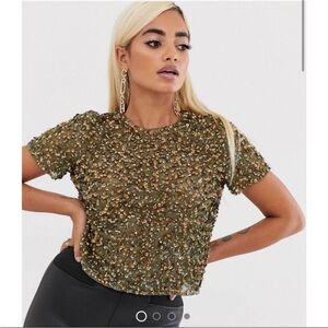 asos design sequin khaki top